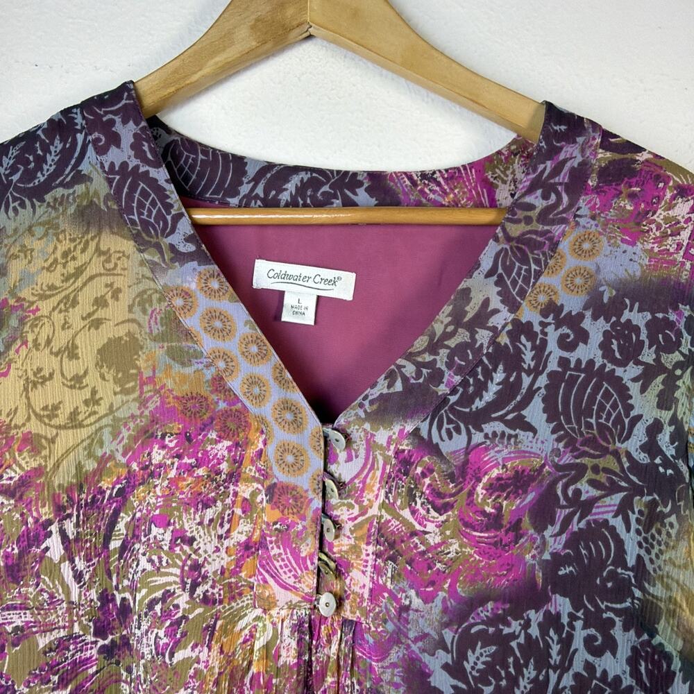 Coldwater Creek womens large 100% silk lined bohemian feminine whimsygoth blouse - Picture 5 of 12